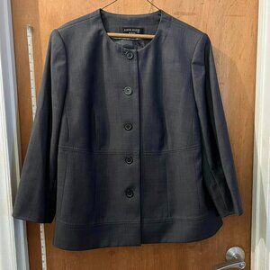 Anne Klein Gray Blazer with Collarless Design and 3/4 Sleeves